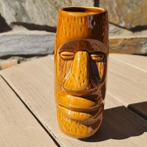 Set/8 Tiki Mugs Fire Glazed Ceramic Easter Islander Headstone Design